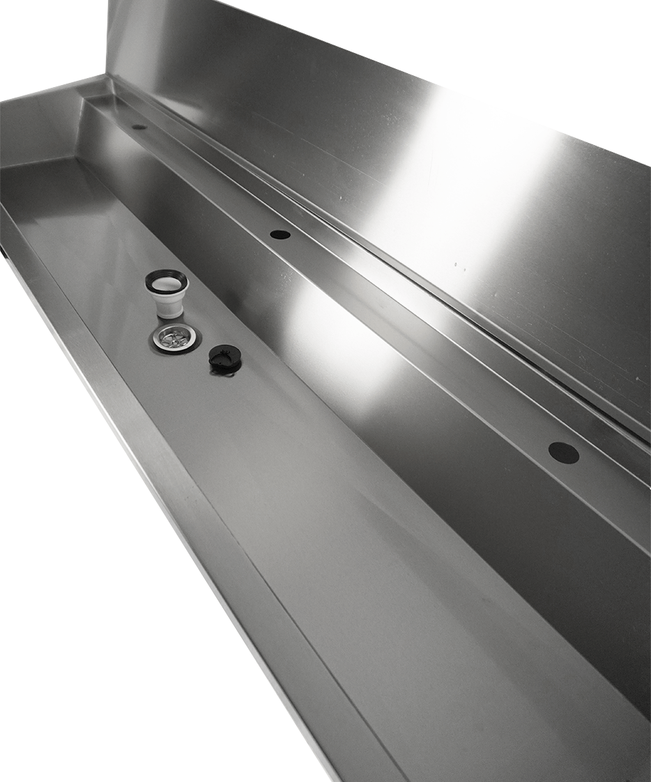 RVS WASBAK 3 KRANEN 1800MM INCLUSIEF AFVOERPLUG EN SPATSCHERM, EXCLUSIEF KRANEN - aanvullende productfoto 4