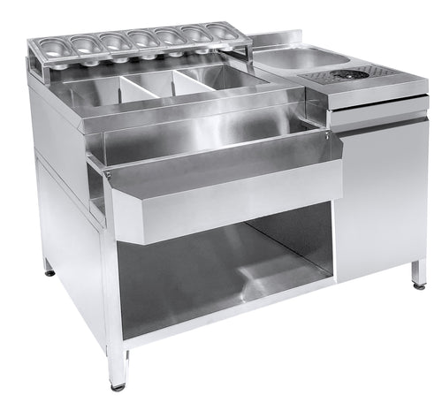 COCKTAIL BAR STATION 
INCL. SPOELBAK, GLAZENSPOELER, GN-BAKKEN EN SPEEDRAIL VOOR FLESSEN - 7083.0035