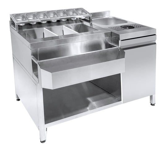Cocktail bar station incl. spoelbak, glazenspoeler, gn-bakken en speedrail voor flessen - Combisteel 7083.0035