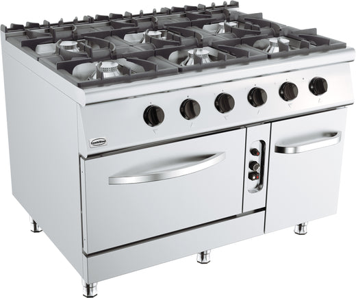 Base 900 gasfornuis 6 br. met gasoven - Combisteel 7178.3025