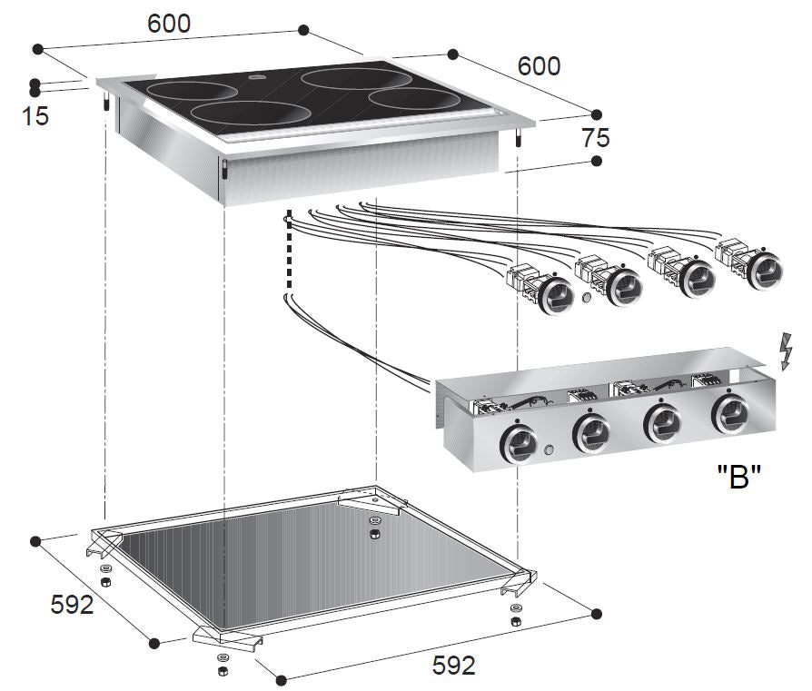 Ceramic cooking unit 4 zones - Combisteel 7266.0040