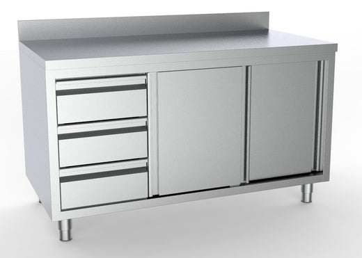 Werktafel schuifdeuren laden links met rand - 1600x700 mm - Combisteel 7333.0266