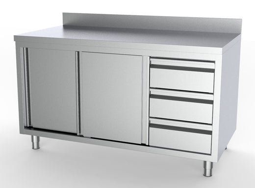 Werktafel schuifdeuren laden rechts met rand - 1600x700 mm - Combisteel 7333.0274