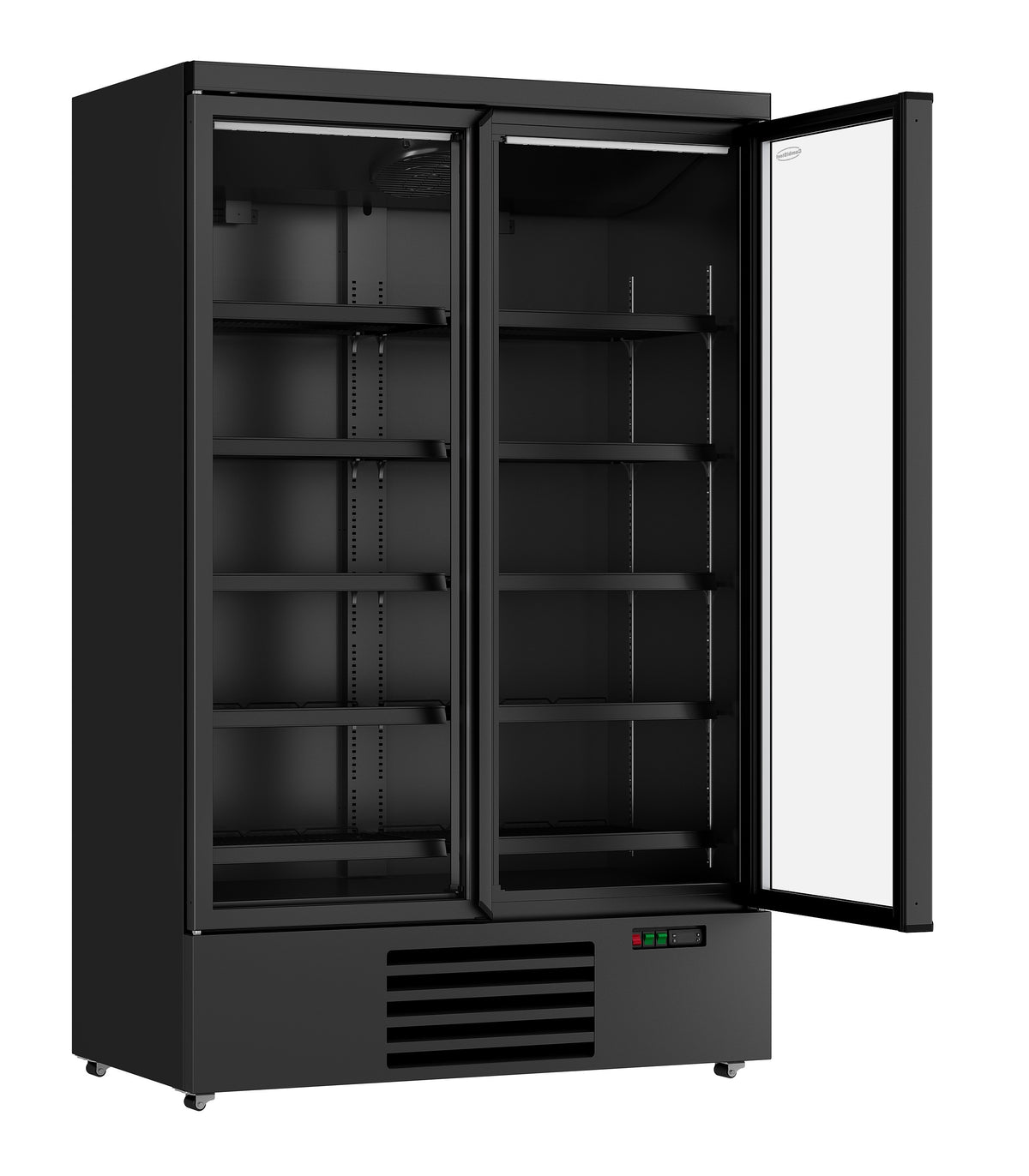 KOELKAST 2 GLASDEUREN ZWART JDE-1000R BL - geopend