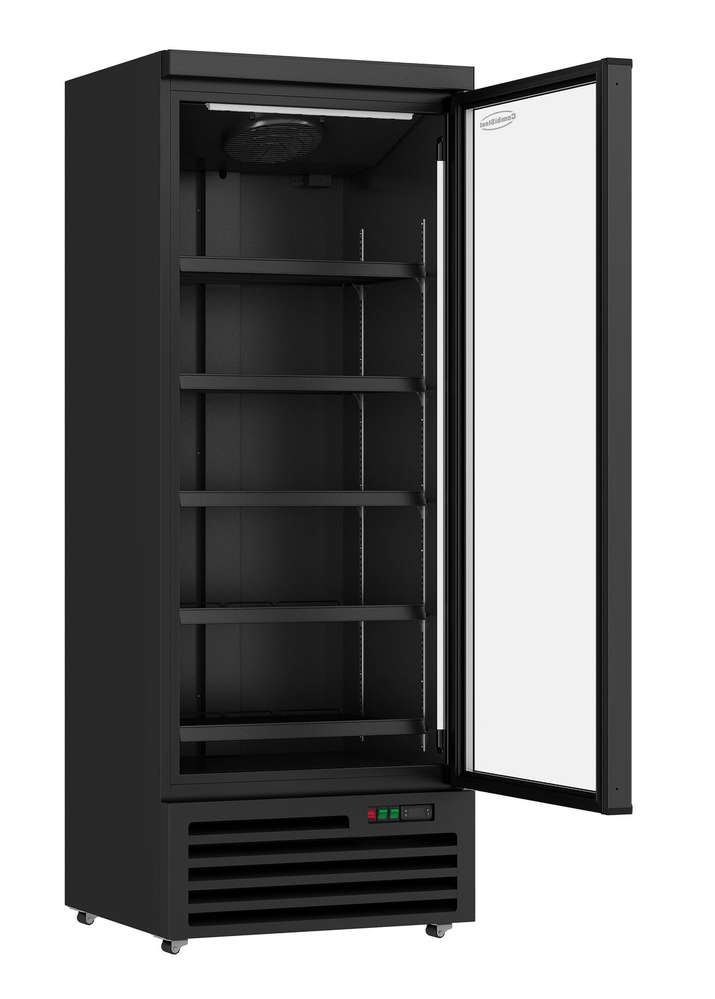 KOELKAST 1 GLASDEUR ZWART JDE-600R BL - geopend