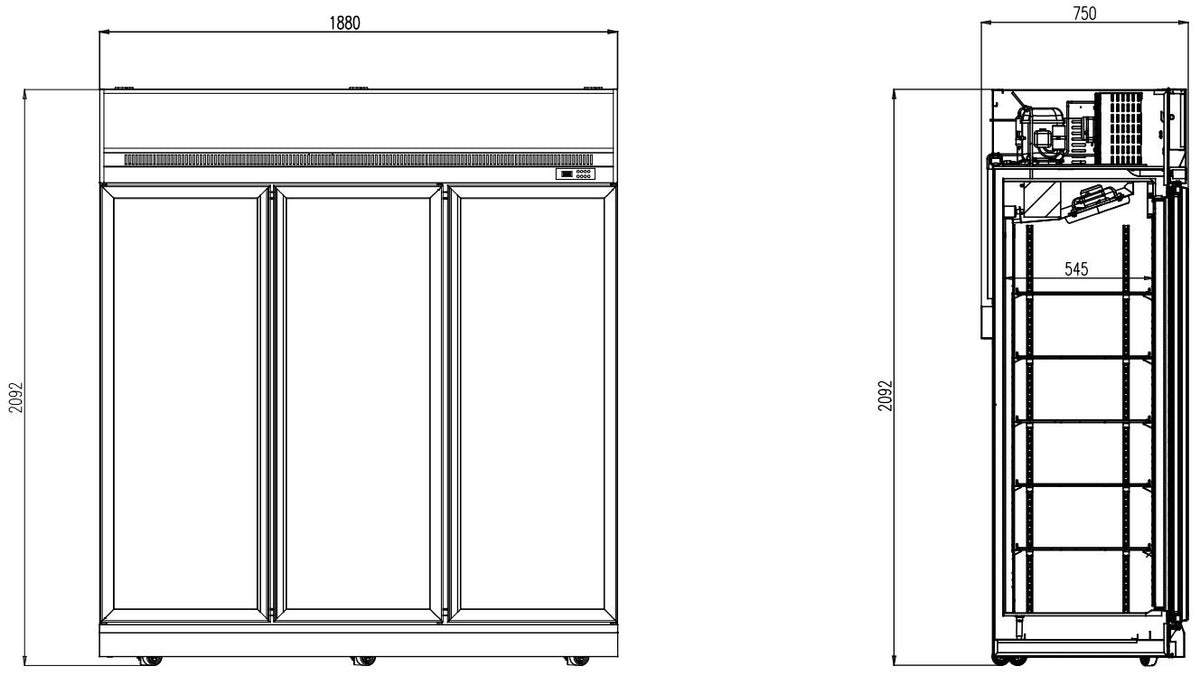 KOELKAST 3 GLASDEUREN ZWART INS-1530R BL - aanvullende productfoto 1