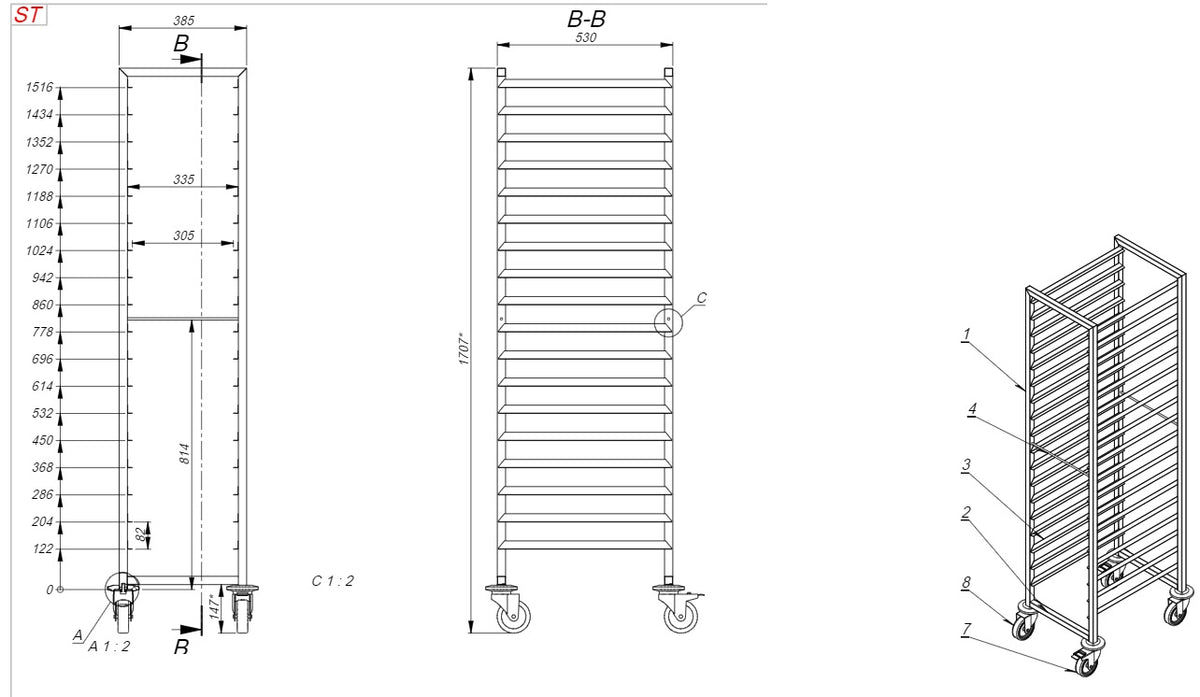 Rack trolley 1/1GN 18X - Combisteel 7819.0012