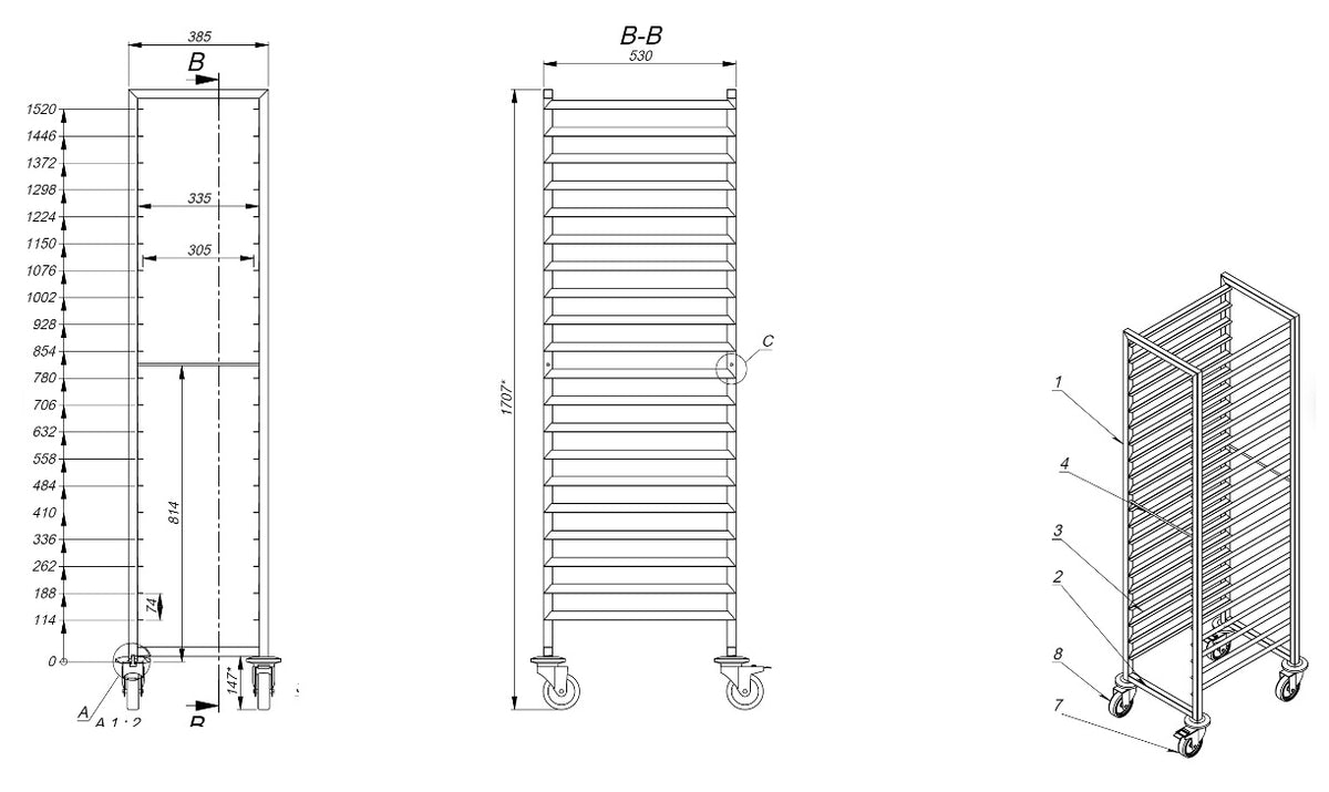 Rack trolley 1/1GN 20X - Combisteel 7819.0014