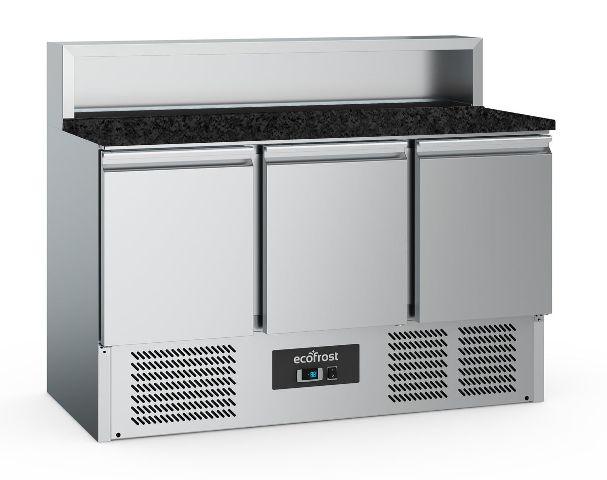 PIZZAWERKBANK 3 DEURS 8x1/6GN PAN ZWART GRANIET WERKBLAD - 7950.5096
