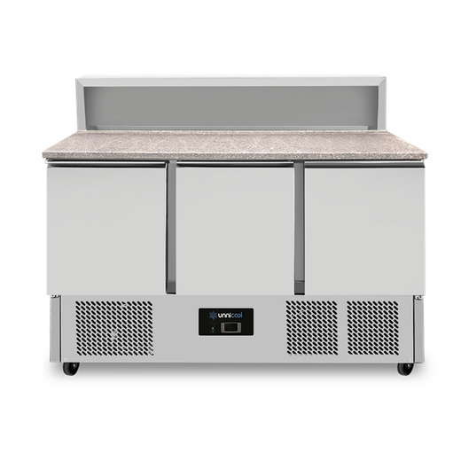 Pizzakoelwerkbank, 3-deur (GN 1/1), met 8 × GN 1/6 opzetgedeelte Unninox UNNS903