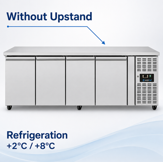 Koelwerkbank Unninox UNN4100TN - 4 deuren - zonder opstaande rand - 2230x700x850 mm