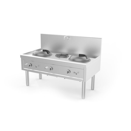 Gaswokfornuis Unninox WK-2+1 - Gas - 2 wokbranders + 1 soepbrander - 64,2 kW - 1530x850x1100 mm