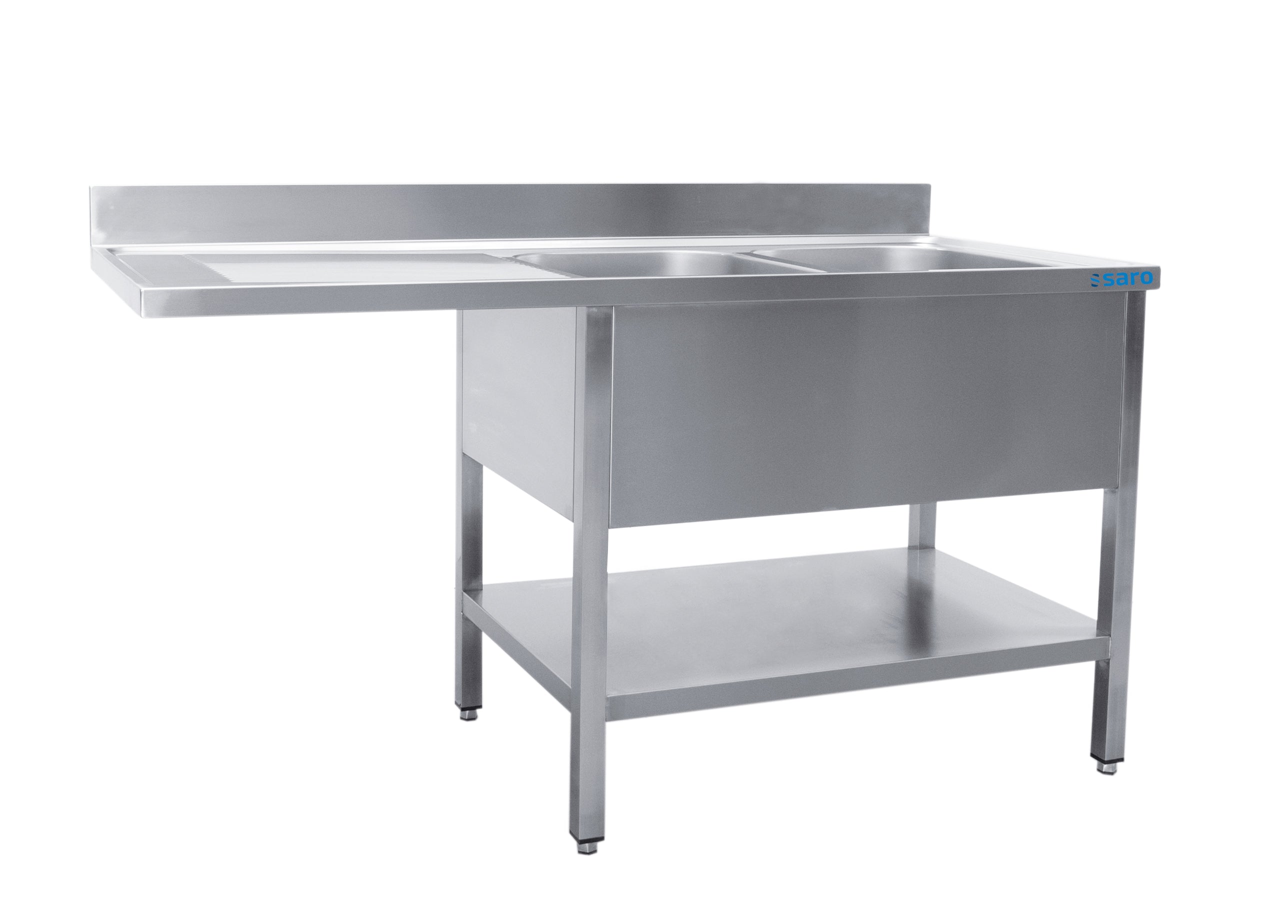 SARO Spoeltafel met 2 wasbakken, rechts - 700 mm diepte, 2000 mm