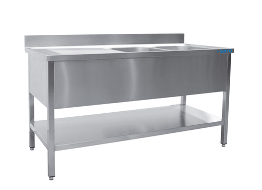 SARO Spoeltafel met twee wasbakken, rechts - 600 mm diepte, 1600 mm