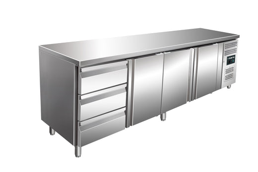 SARO Gekoelde werkbank met 3 deuren en 1x set van 3 lades, model KYLJA 4130 TN
