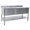 SARO spoeltafel met twee wasbakken, links - 600 mm diepte, 1400 mm