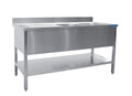SARO Spoeltafel met twee wasbakken, rechts - 600 mm diepte, 2000 mm