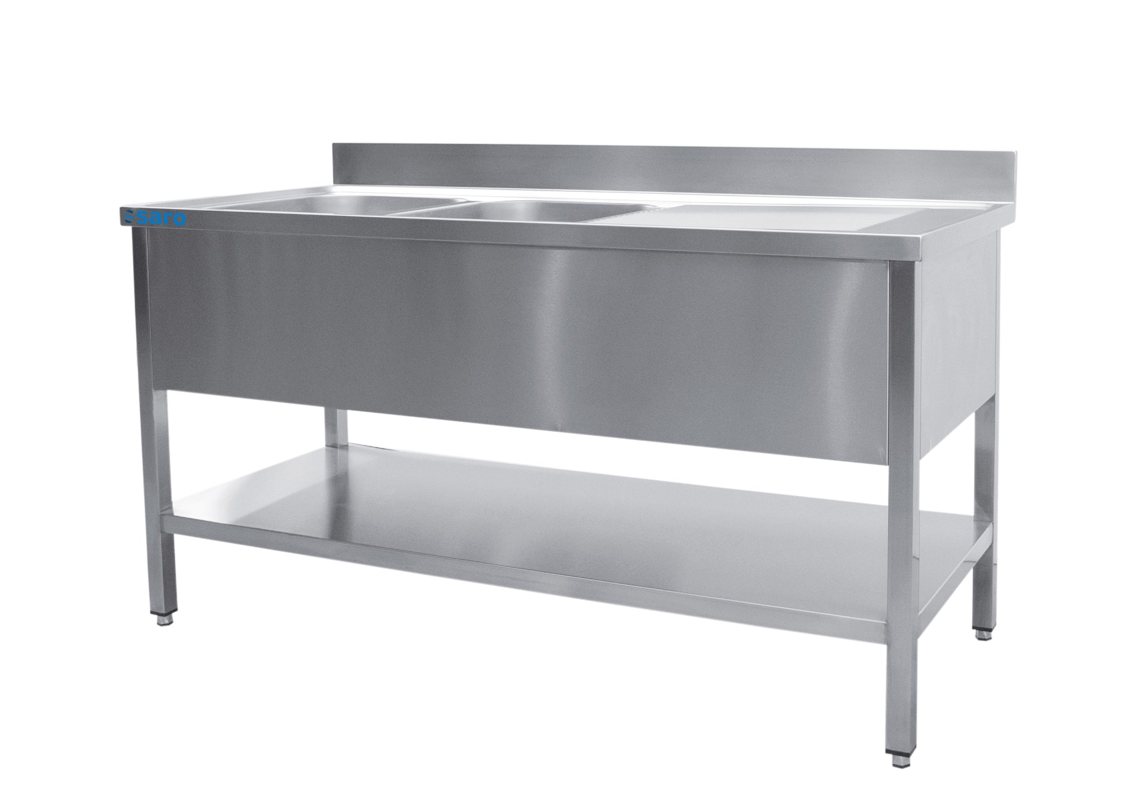 SARO Spoeltafel met twee wasbakken, links - 700 mm diepte, 1600 mm