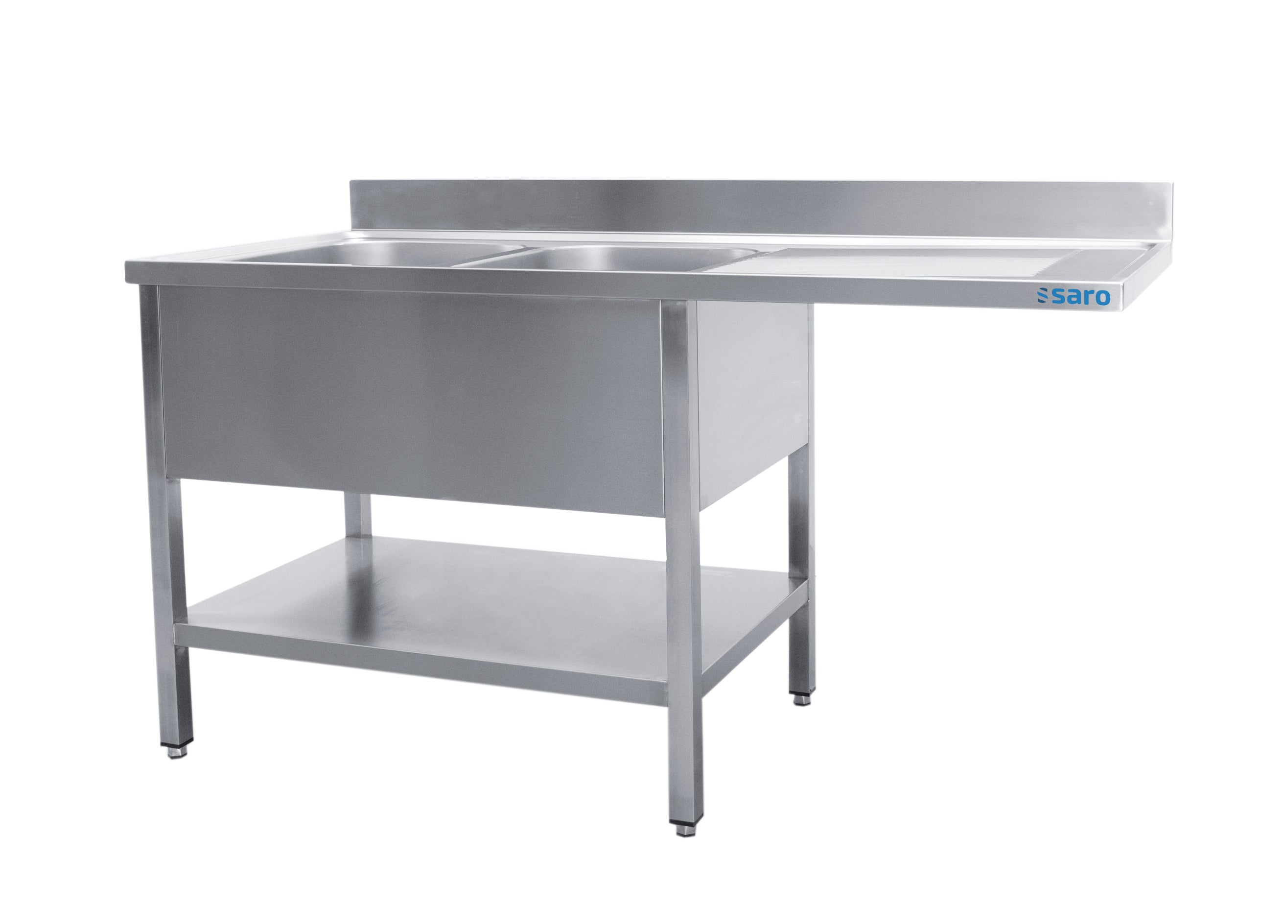 SARO Spoeltafel met 2 wasbakken, links - 700 mm diepte, 2000 mm