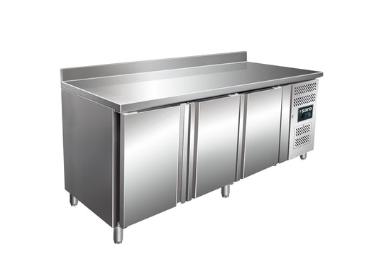 SARO koeltafel met 3 deuren en opstaande rand, model SNACK 3200 TN