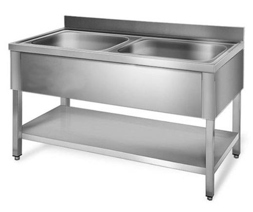 RVS spoeltafel 1200x600xH850 mm 2 spoelbakken Unninox SPL12060M2 - midden