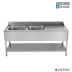 Unninox 1600x700xH850mm 2 Bowls Left - SPL16070L2