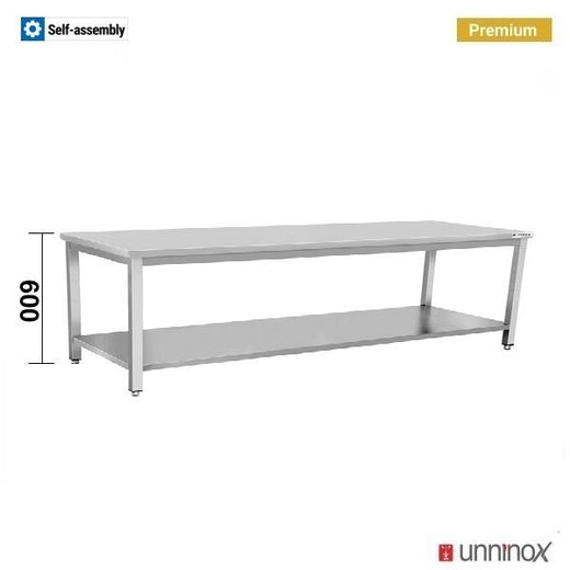 RVS werktafel, met onderblad, 700 mm diep Unninox