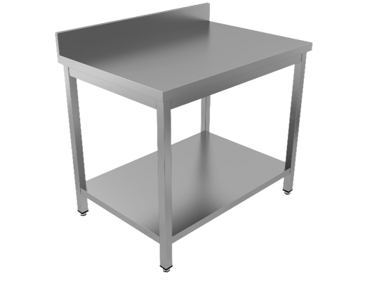RVS werktafel met onderblad en opstaande rand, 700 mm diep