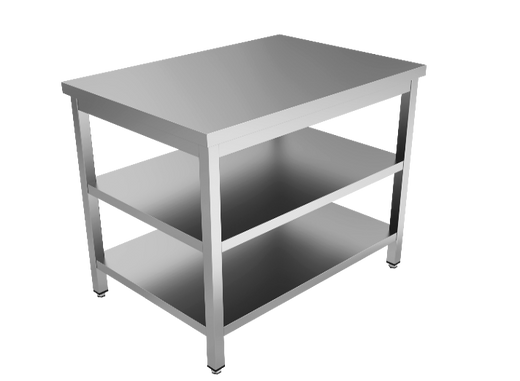 RVS werktafel met twee onderbladen, 700 mm diep