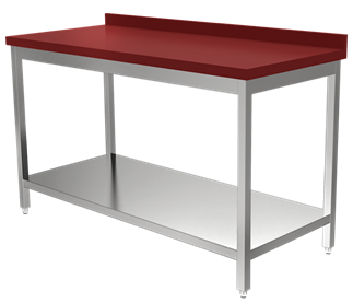 RVS snijtafel met kunststof werkblad, met onderblad, gelast, 600 mm diep