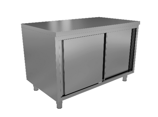 RVS werktafel met schuifdeuren, 600 mm diep