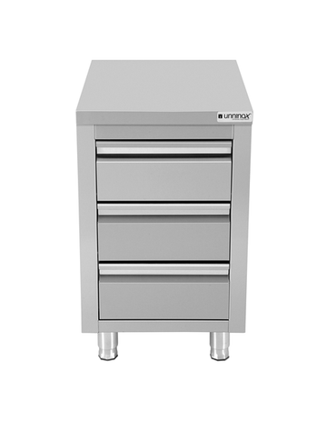 RVS werktafel met 3 laden, 600 mm diep Unninox WT-506085-3D
