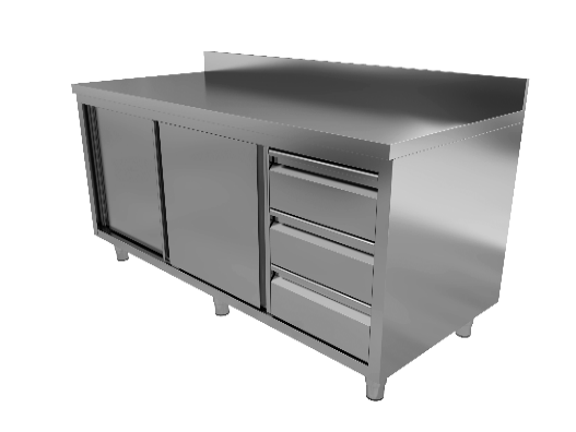 S/S Work Table With Sliding Doors & Drawers Left 600