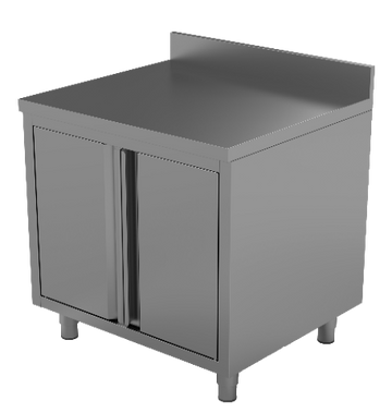 RVS werktafel met draaideuren en opstaande rand, 600 mm diep Unninox