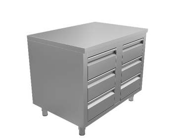 RVS werktafel met 6 laden, 600 mm diep Unninox WT-1006085-6D