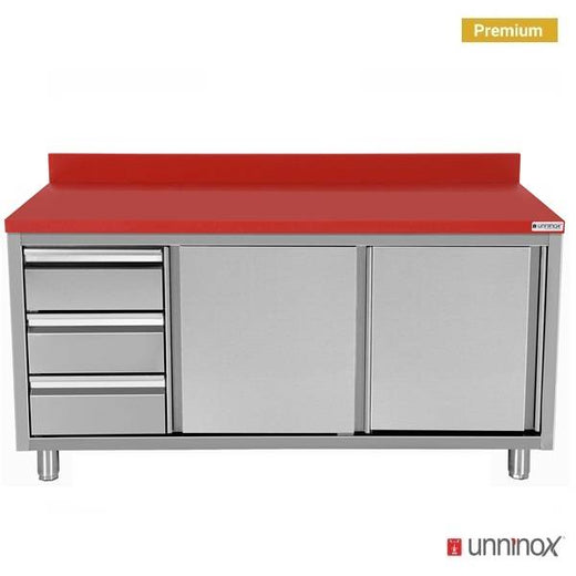 RVS snijtafel met kunststof werkblad, met laden, 700 mm diep Unninox