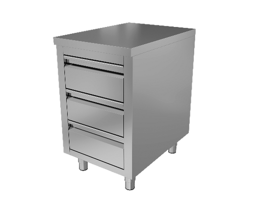 RVS werktafel met 3 laden, 600 mm diep