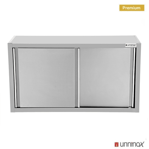 RVS wandkast met schuifdeuren, 660 mm hoog Unninox