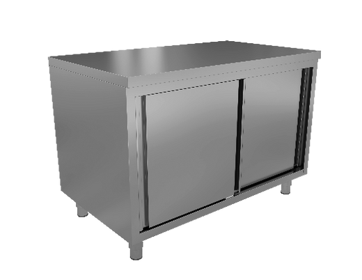 RVS werktafel met schuifdeuren, 700 mm diep