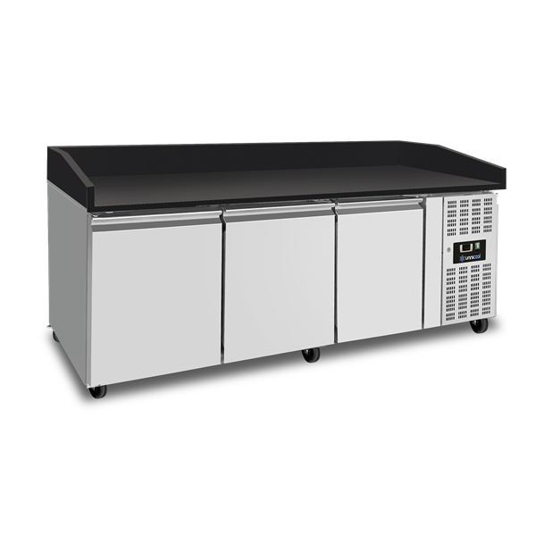 Refrigerated pizza preparation counter 3 doors Unninox UNN3600TN-BL - black granite - 202x80x100 cm