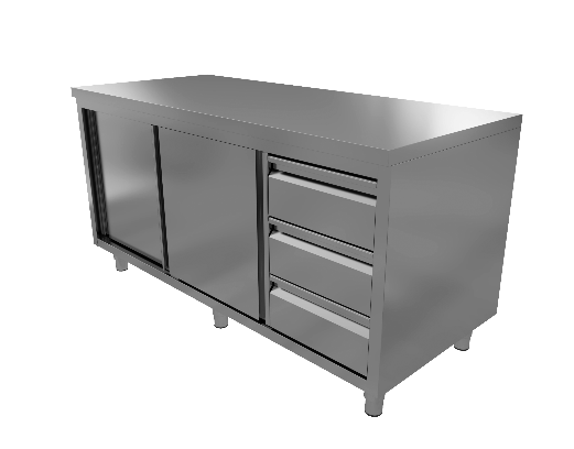 S/S Work Table With Sliding Doors & Drawers Right 700