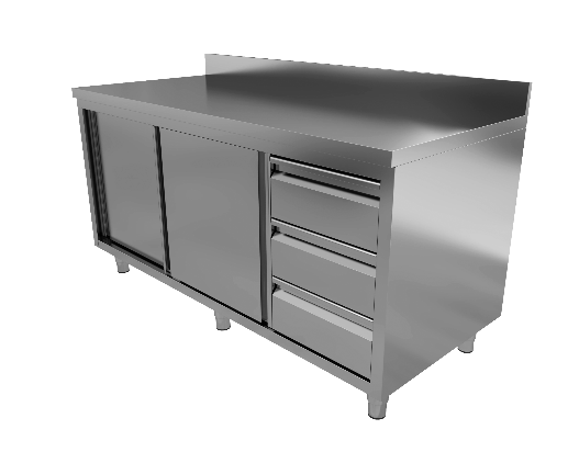 S/S Work Table With Sliding Doors & Drawers Left 700