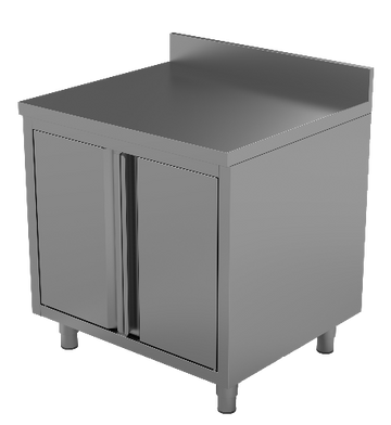 RVS werktafel met draaideuren en opstaande rand, 700 mm diep Unninox