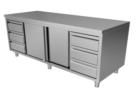 WORK TABLE WITH 3L+3R DRAWERS AND SLIDING DOORS (WTS-1807085-RL)