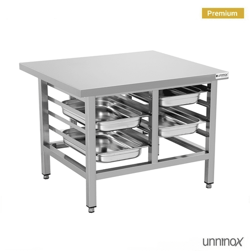 RVS werktafel, zonder onderblad, met opstaande rand, 800 mm diep Unninox