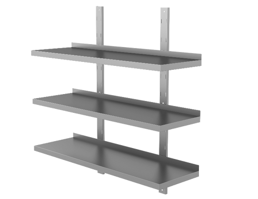 RVS wandschap met 3 legborden, 300 mm diep