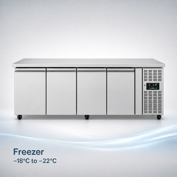 Unninox FREEZER Counter – 4 Doors – Without Upstand 223x70x85cm - UNN4100BT
